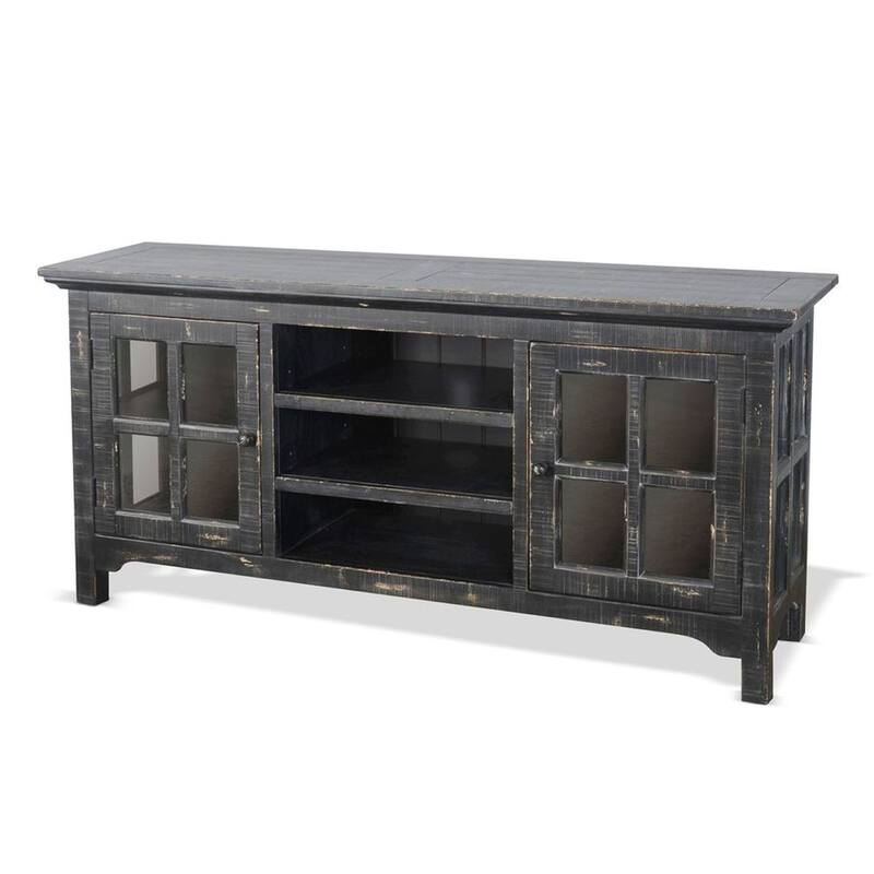 Kobe TV Stand Media Cabinet, Glass Doors, Farmhouse Black 62 Inch
