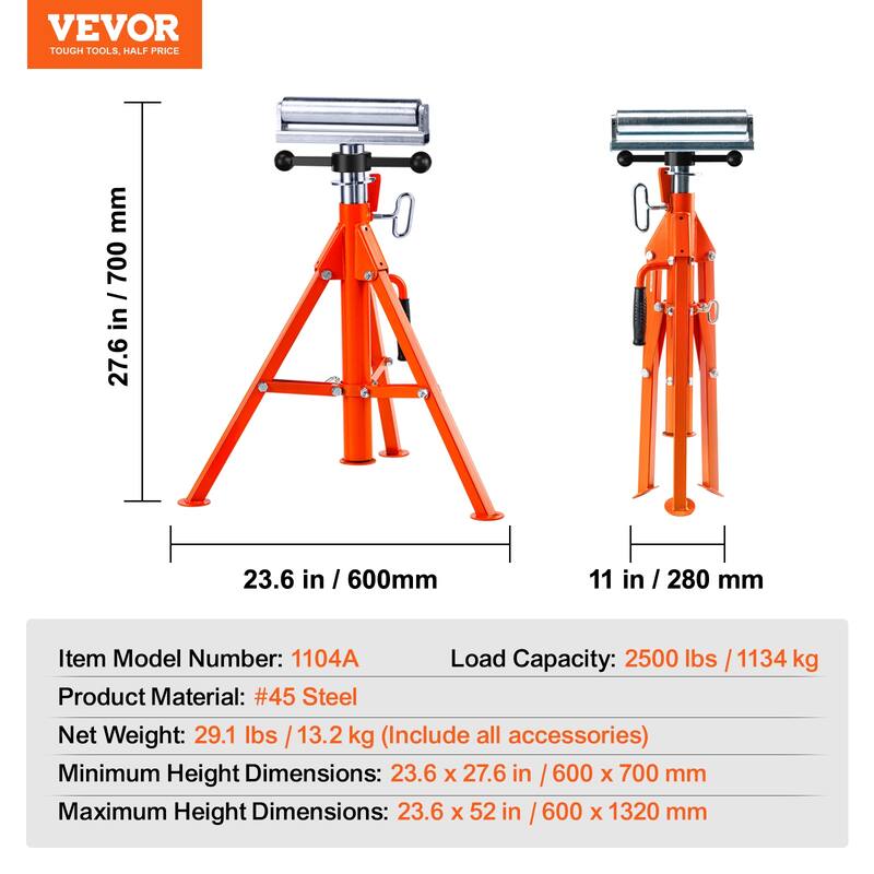 VEVOR Roller Stand,2500 LBS Load Capacity,Steel Folding Roller Support