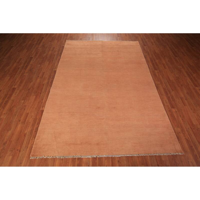 Orange Modern Gabbeh Area Rug Hand-Knotted Wool Carpet - 6'8" x 9'9"