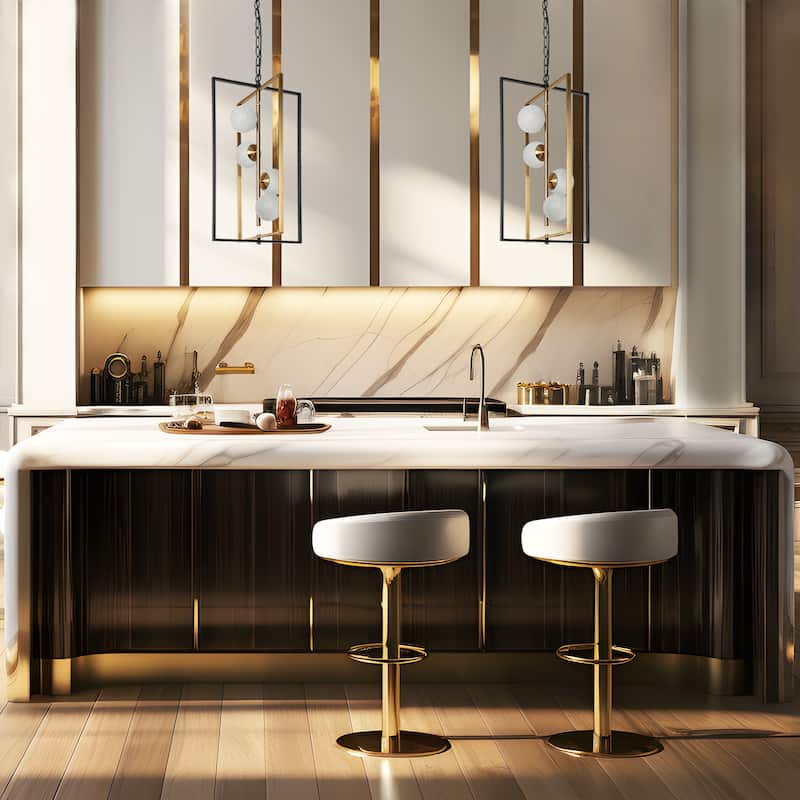 Modern Contemporary 4-Light Black Gold LED Chandelier Geometric Pendant Lights for Dining Room - 14.5" L x 13" W x 25.5" H