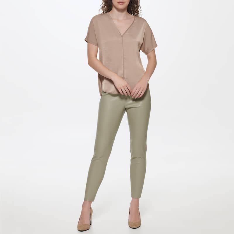 DKNY Woven V-Neck Short Sleeve Blouse