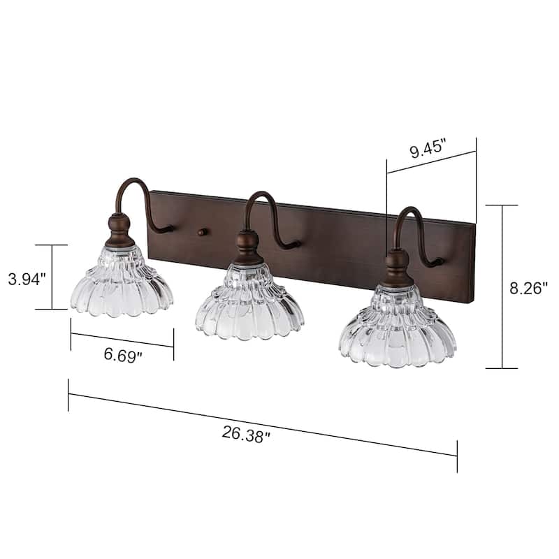 3/4-Light Vintage Bathroom Vanity Light with Clear Trumpet Glass Shades