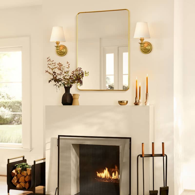 Rennnsan 1-Light Farmhouse Black/Gold Iron Wall Sconce with White Fabric Shade