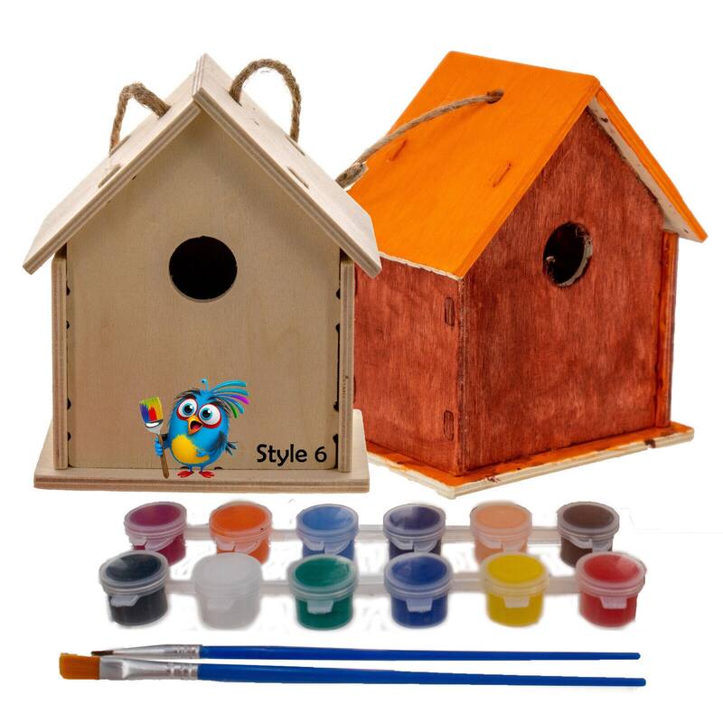 DIY Birdhouse Homemade Wooden - Build Your Own Bird House w/ Easy Painting Kit - Style 6