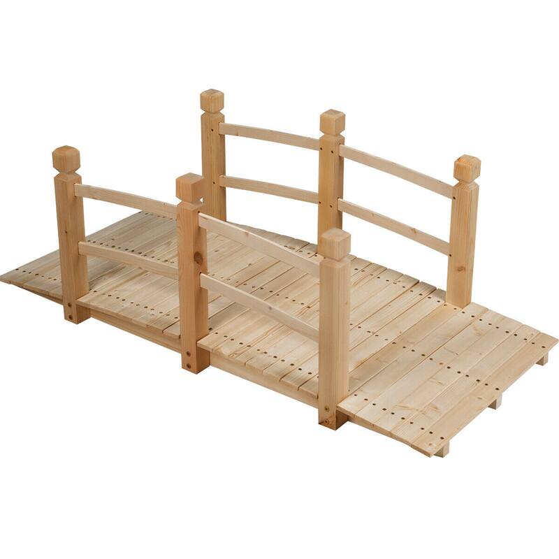 Gymax 5Ft Garden Wooden Bridge Decoration Backyard Pond w/ Safety - Brown