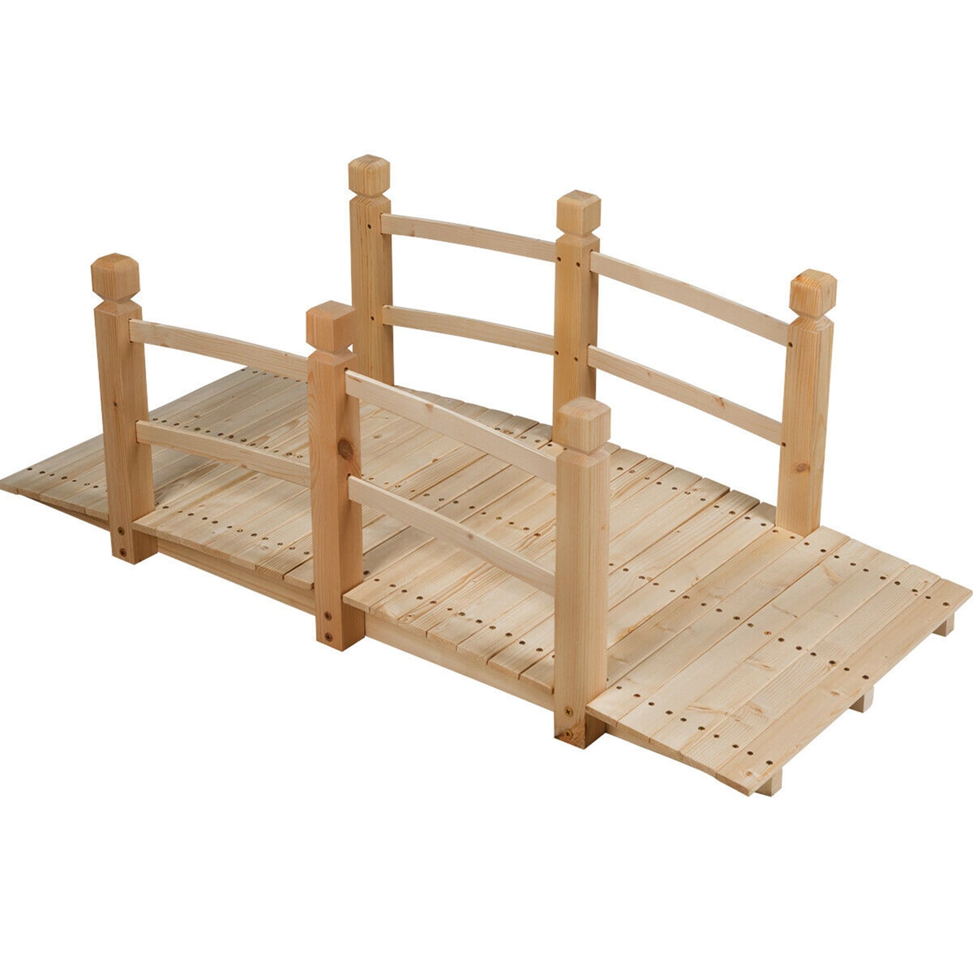 Gymax 5Ft Garden Wooden Bridge Decoration Backyard Pond w/ Safety