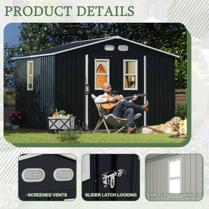 Outdoor Storage Shed, 8x10 protective film, four daylight Windows Lockable Doors,A practical and thoughtful gift