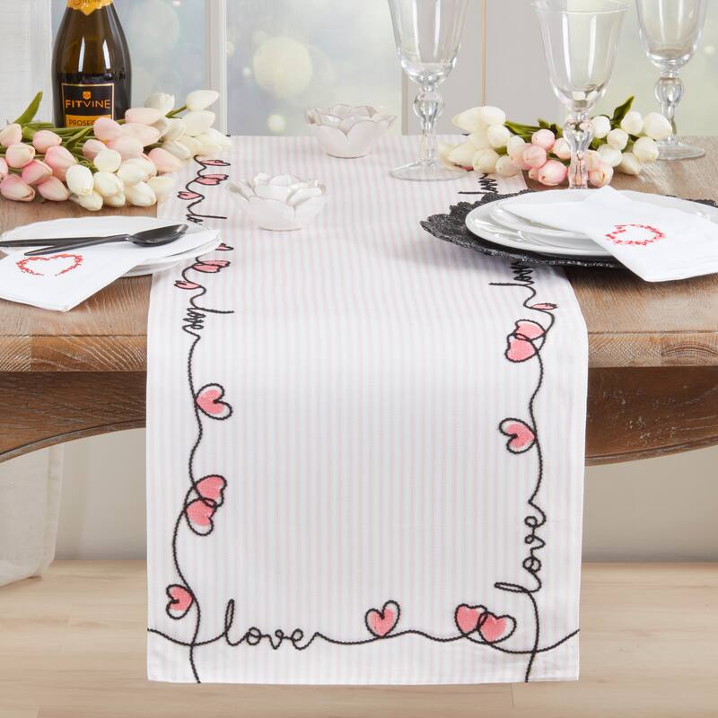 Romantic Heart Print Table Runner - Decorative Non-Reversible Lined Runner for Dining Table, 16"x70"