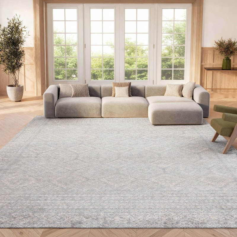 SAFAVIEH Tulum Phebe Rustic Moroccan Boho Rug - 12' x 18' - Light Grey/Ivory