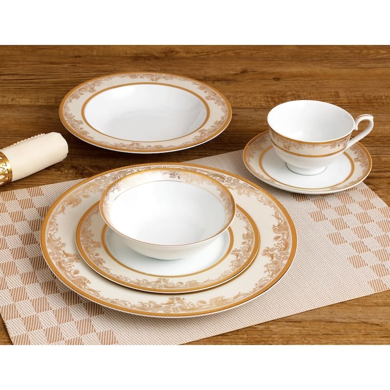 24 Piece Dinnerware Set-Bone China, Service for 4 by Lorren Home Trends