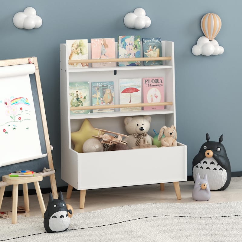 Kids Bookshelf, Book and Magazine Rack, Book Organizer, toy Storage Cabinet Organizer, White聽