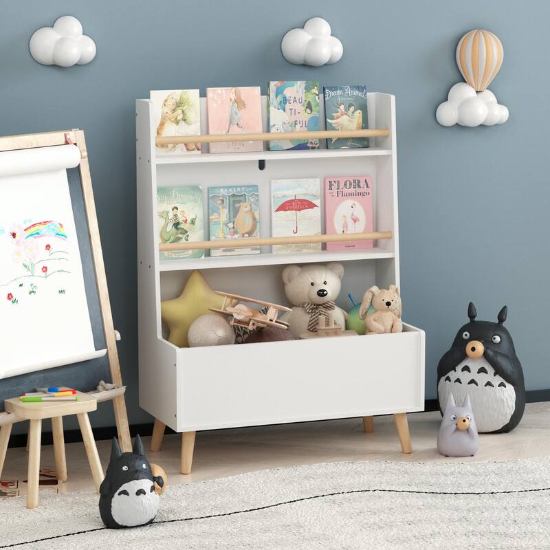 Kids Bookshelf, Book and Magazine Rack, Book Organizer, toy Storage Cabinet Organizer, White - White
