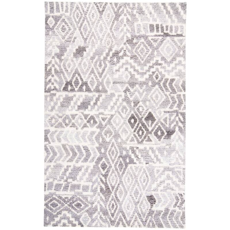 Palatez Lustrous Distressed Wool Rug, Vapor Gray/White, Accent Rug - 5' x 8' - Snow White/Warm Dark Gray/Vapor Gray
