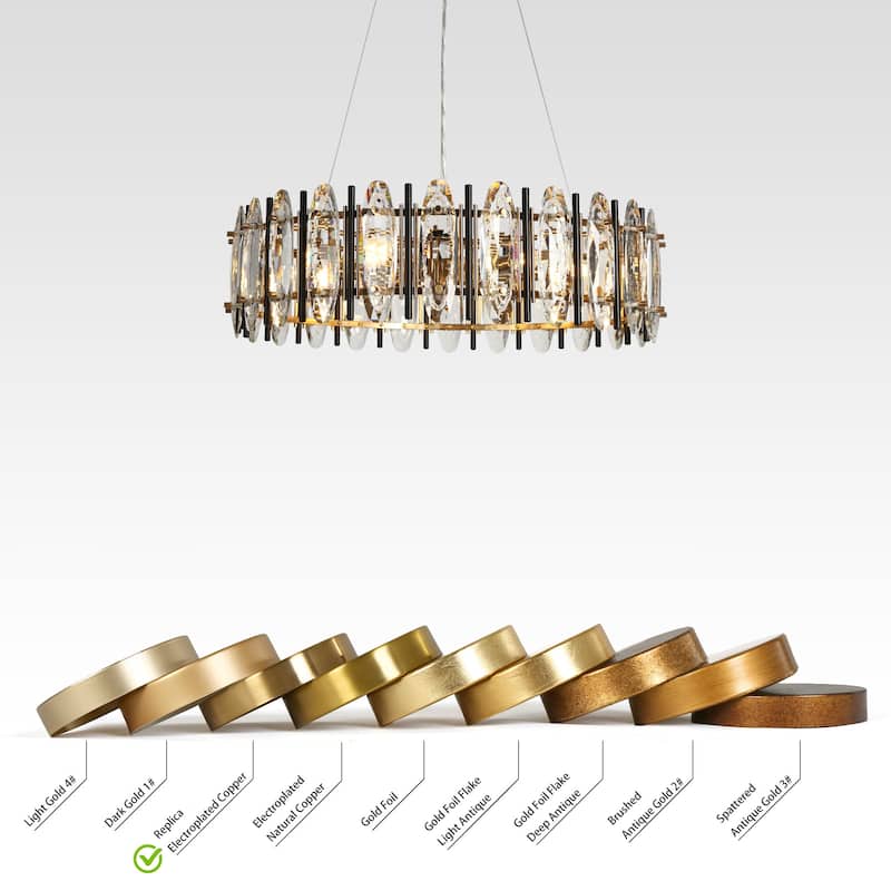 Modern 6-Light Drum Crystal Chandelier Black Gold Lights for Dining Living Room Bedroom - Dia. 24.8" x H 7.5"