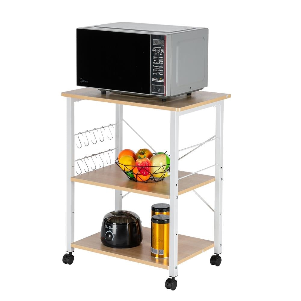 Hold up to 33lbs Bar Serving Cart Microwave Stand Side Table Movable and Lockable End Table Rolling Coffee Station Bakers Rack with 3 Tier Storage Shelves amzdeal Kitchen Cart