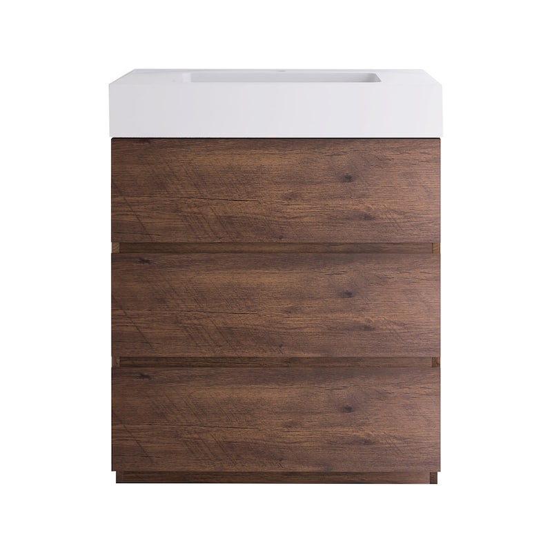 Wood Freestanding Bathroom Vanity Set with White Integrated Resin Sink