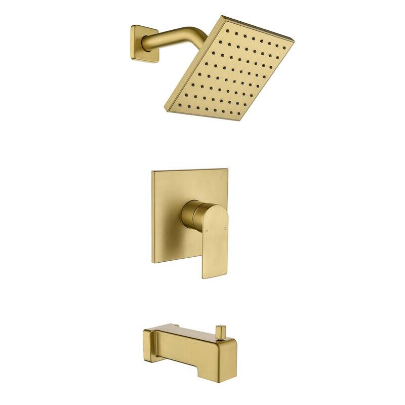 Wall Mounted Shower Faucet with Tub Spout, Complete Brushed Gold Tub Shower System Wth Pressure Balance Valve - Brushed Gold