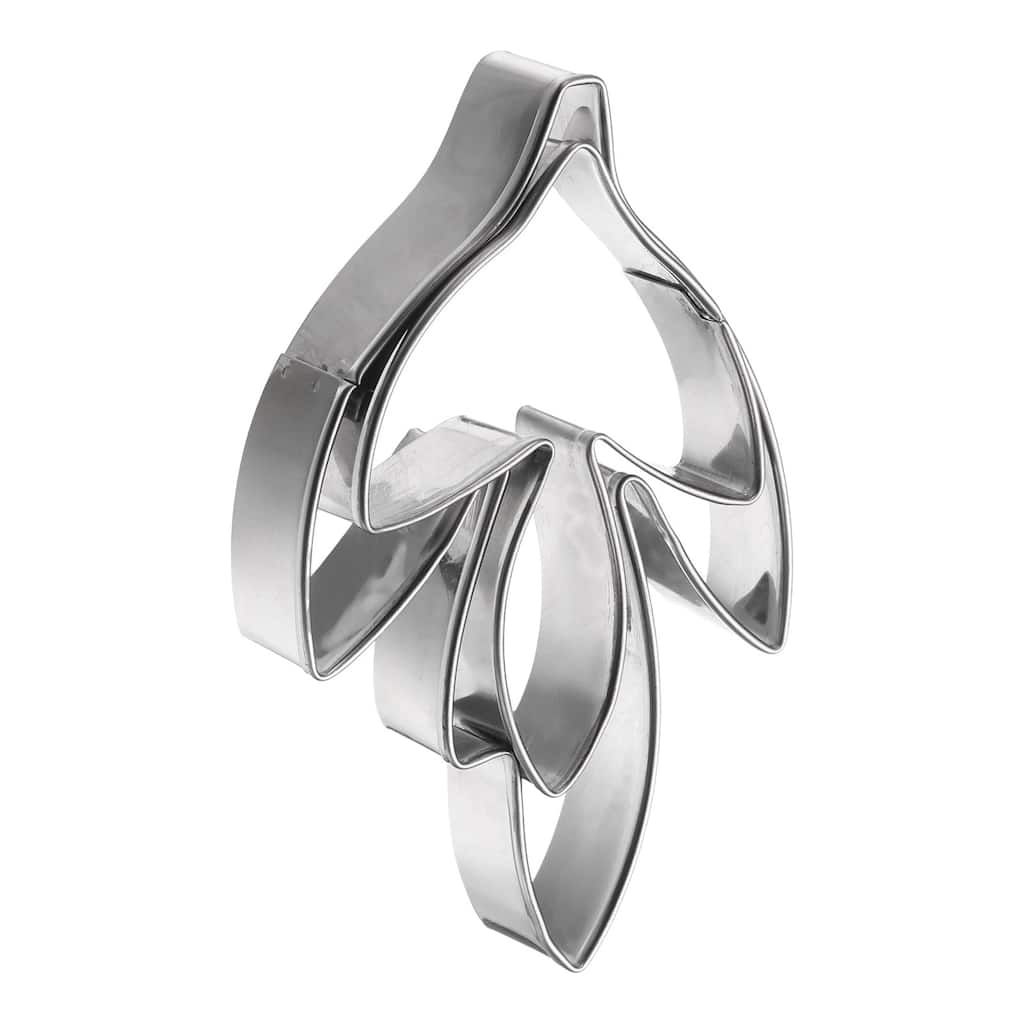 3pcs Peony Leaf Cookie Cutter Set Assorted Sizes Flower Petal Cutters - Silver