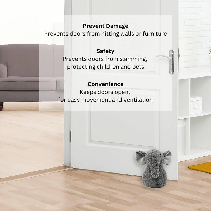 Decorative Elephant Door Stopper - Heavyweight 2.3 lb. Fabric Holder - 9"H x 7"L x 7.8"W