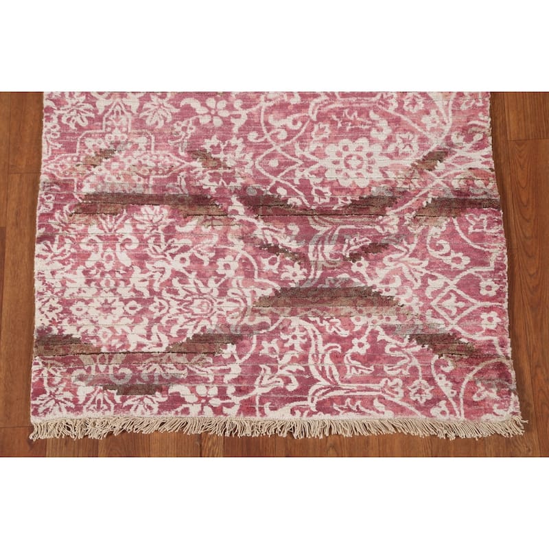 Abstract Oriental Accent Rug Handmade Pink Wool Carpet - 2'8"x 4'10"