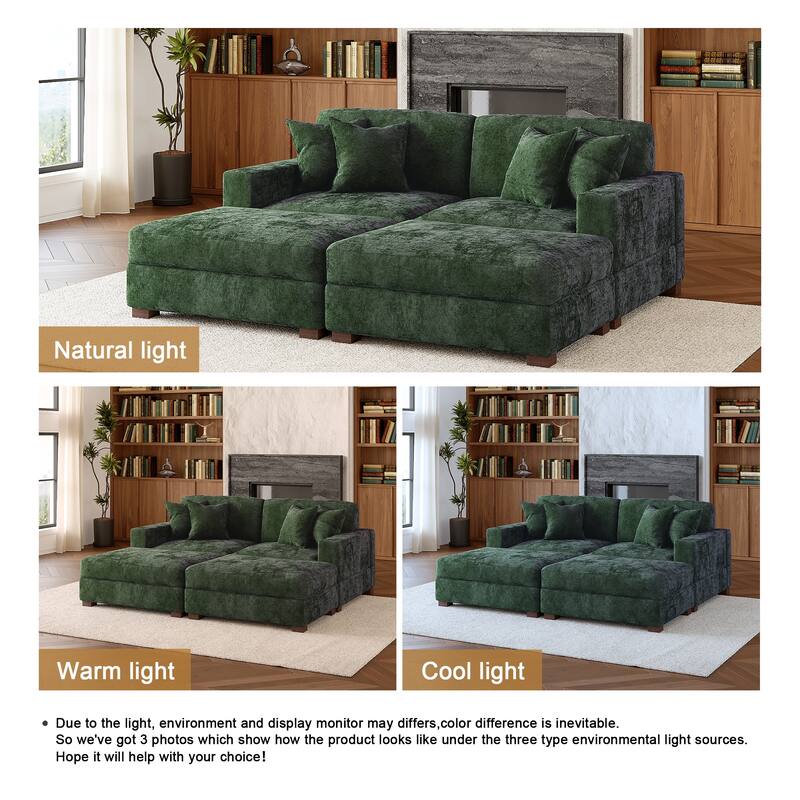 Oversized Chenille Modular Sectional Sofa Conversation Set with 2 Ottomans