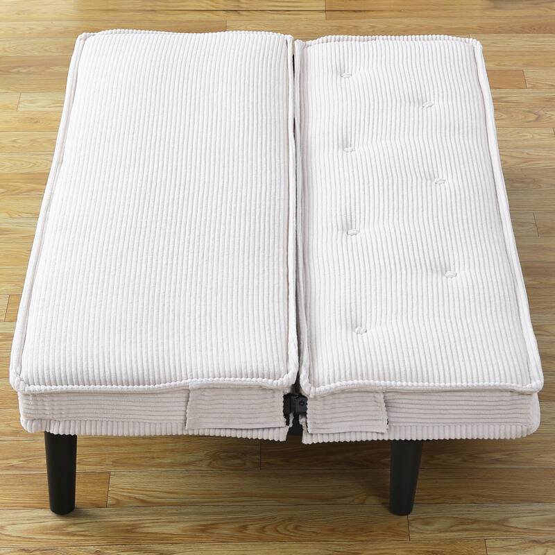 This 66-inch corduroy sofa bed can switch between the two comfortable forms
