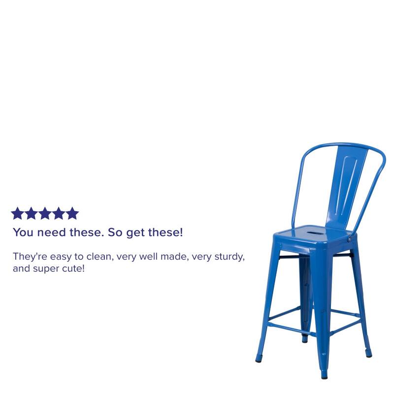 24'' High Metal Indoor-Outdoor Counter Height Stool with Back