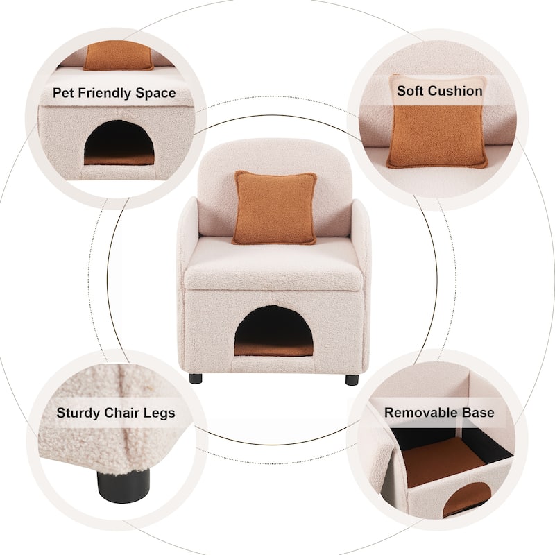 Furniture Style 2 in 1 Pet Friendly Fluffy Fabric Sherpa Upholstered Leisure Armchair with Lumbar Pillow