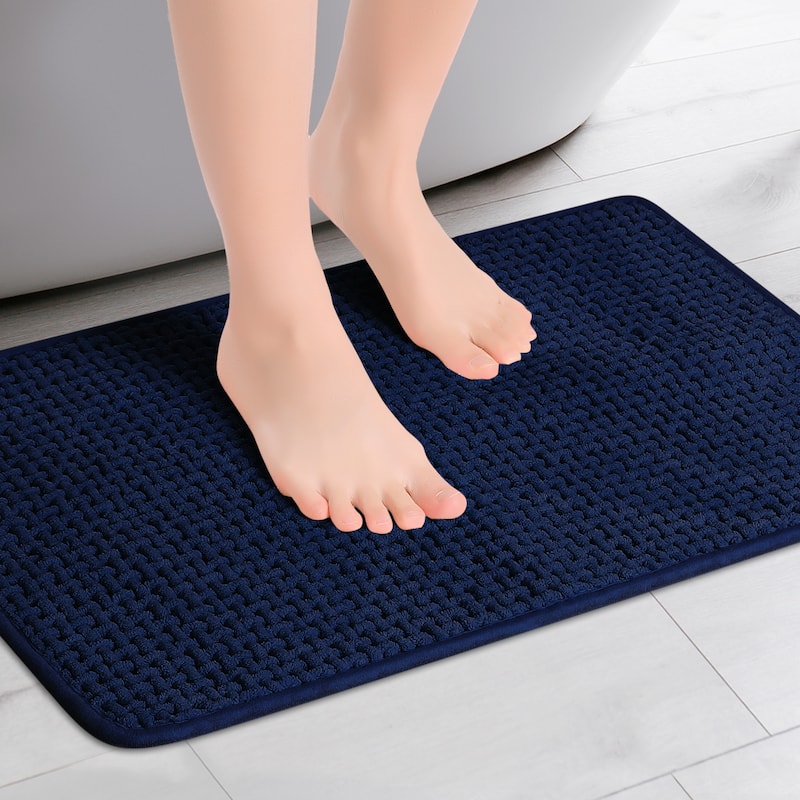 Chenille Bathroom Rugs, Non Slip Bath Mat Carpet for Bathroom Floor, Shower - Blue