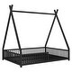preview thumbnail 12 of 10, Metal Full Size House Platform Bed with Triangle Structure & Guardrail, Black