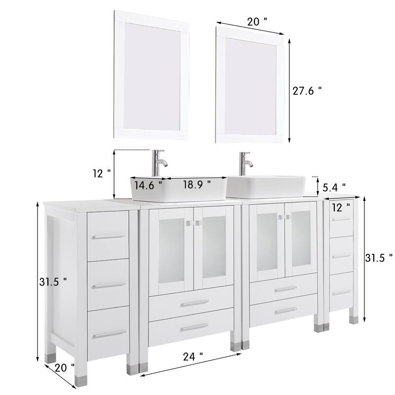 72" Bathroom Vanity Set with Vessel Sink Side Cabinet Combo