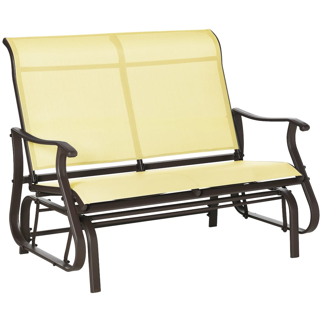 Outsunny 2-Person Outdoor Glider Bench with Powder Coated Steel Frame，2 Seats Porch Rocking Glider for Backyard, Lawn, Garden