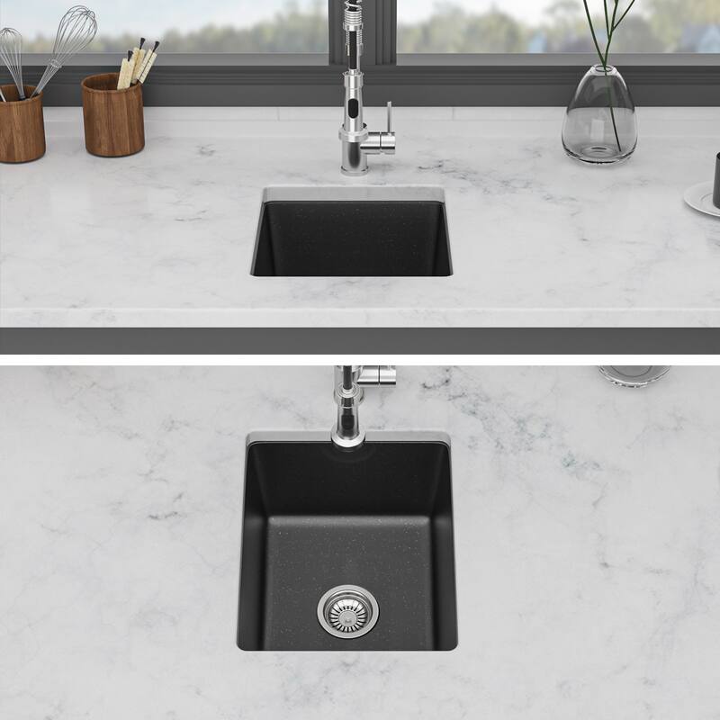 14.82" Undermount Single Bowl Quartz Kitchen Sink - 14.82'' x 17.55'' x 8.38''