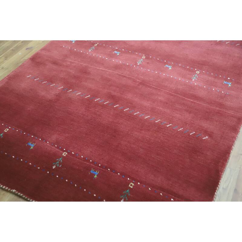 Hand Knotted Oriental 100% Wool Carpet Tribal Animal Pictorial Red Gabbeh Area Rug - 7' 7'' X 4' 11''