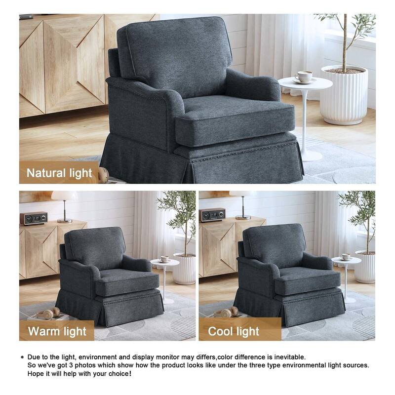 Modern Chenille Swivel Armchair and Storage Ottoman