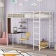 preview thumbnail 1 of 5, White Twin Metal Loft Bed With 2 Shelves And One Desk