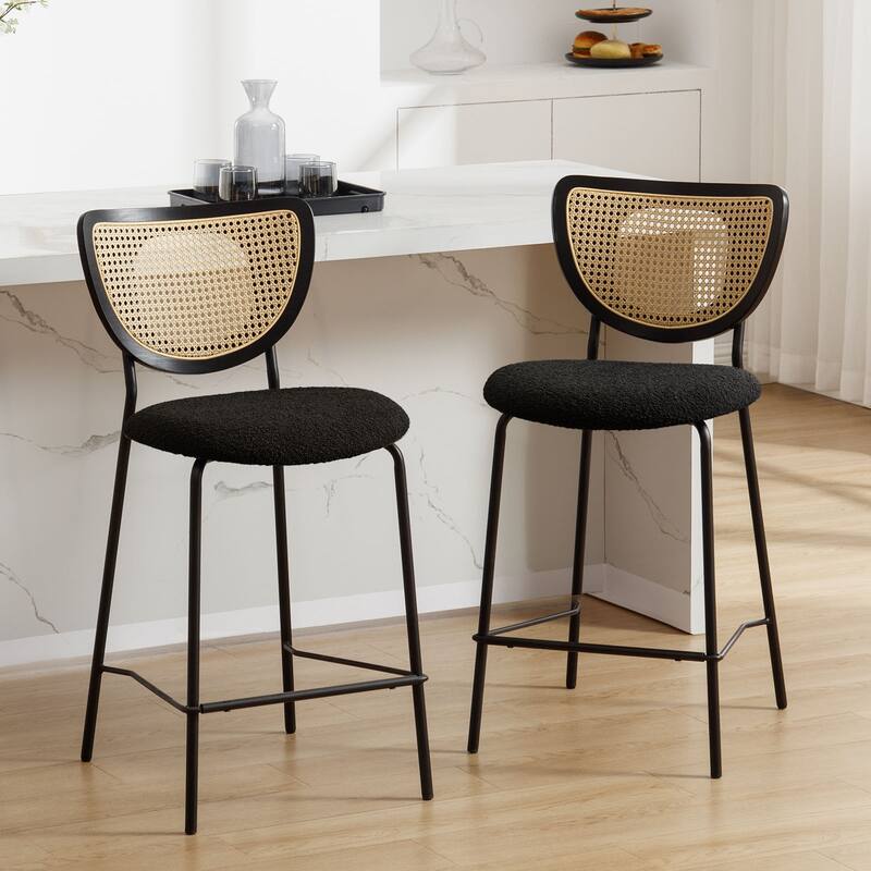 26" Rattan Counter Height Bar Stools Set of 2/3/4 - 37.8"H x 17.7"W x 21.7"D - Set of 2 - Black