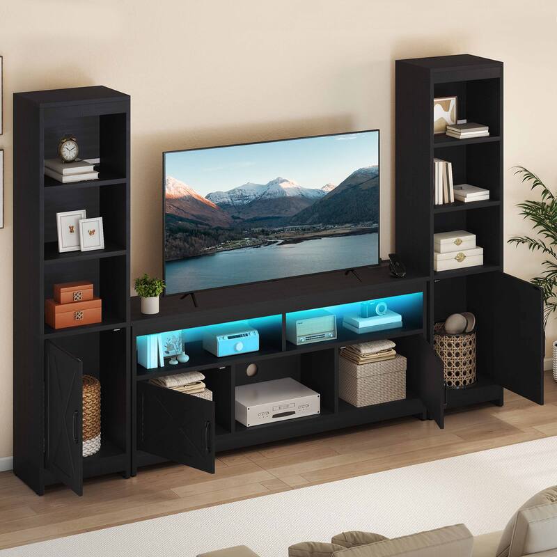 Moasis Farmhouse TV Stand with LED Lights & Power Hub