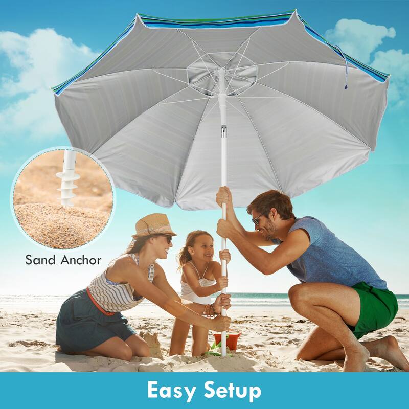 7.2 FT Portable Beach Umbrella with Sand Anchor and Tilt for Outdoor Use