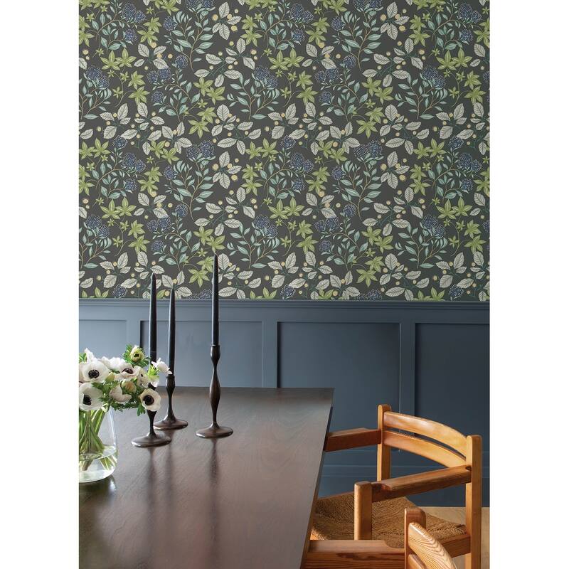 A-Street Prints Mildred Charcoal Botanical Trail Wallpaper