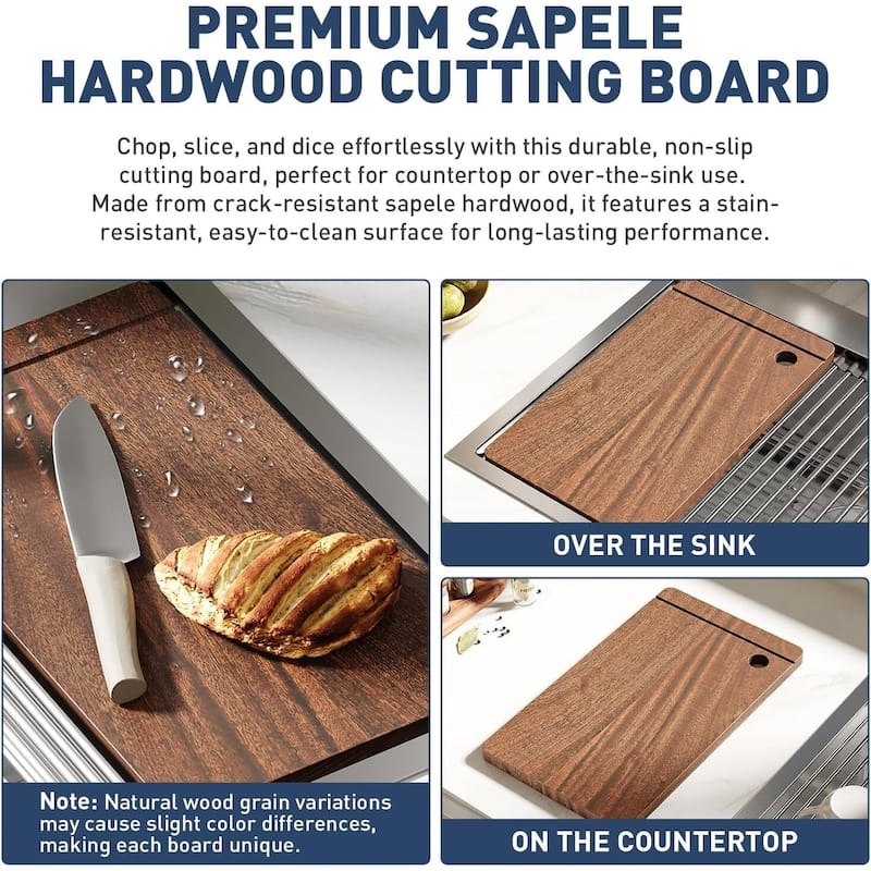 25"X22"X9" Undermount Kitchen Drop In Sink for Easy Installation with Cutting Board