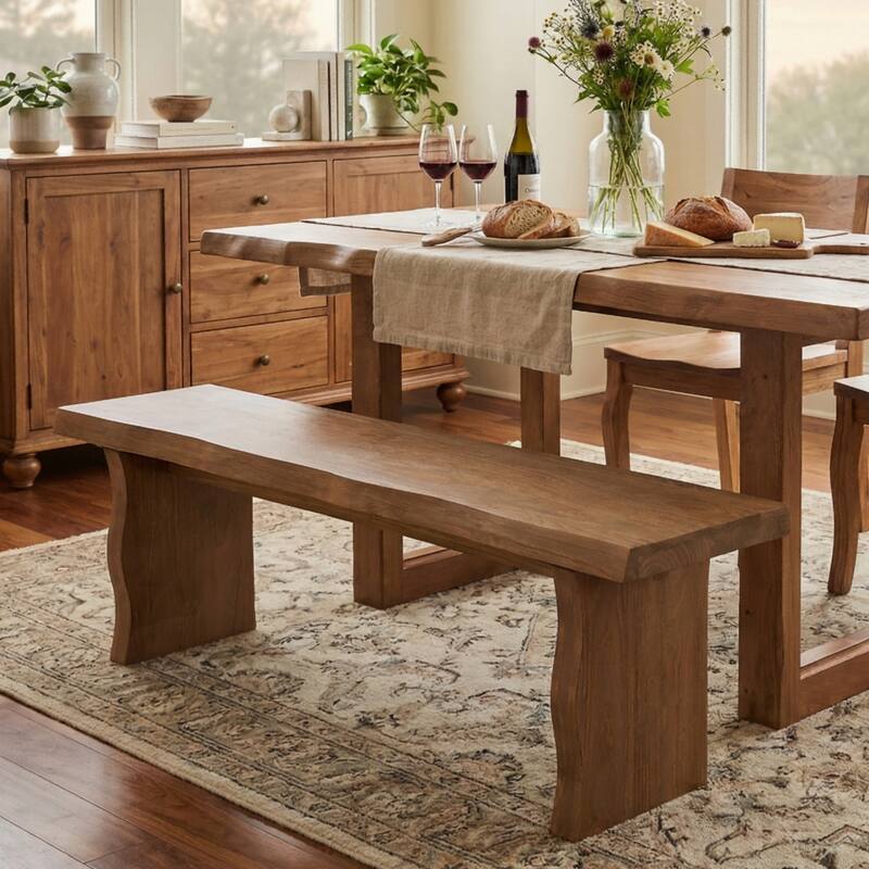 Christopher Knight Home - Nordic Rustic Pine Wood Dining Bench with Sculpted Legs - Wood