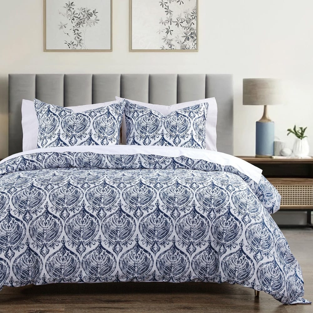 Indigo Hill by HiEnd Accents Prosper Navy Blue Medallion Printed Cotton 3 Piece Comforter with Pillow Shams