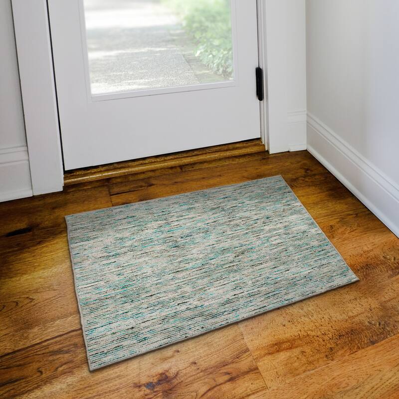 Addison Villager Textured Solid Wool and Viscose Area Rug - 2' x 3' - Green/Teal/Silver