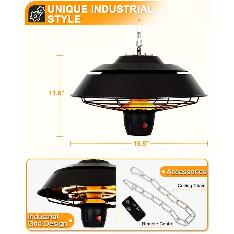 1500W Electric Outdoor Hanging Patio Heater with Remote Control