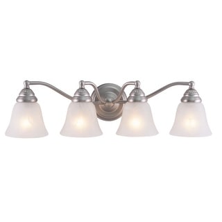 Standford 4-Light 26 in. W Brushed Nickel Traditional Bathroom Vanity Lighting Fixture, White Alabaster Glass Shade, Dimmable