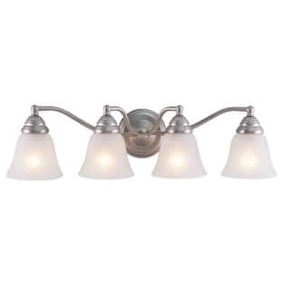 Standford 4-Light 26 in. W Brushed Nickel Traditional Bathroom Vanity Lighting Fixture, White Alabaster Glass Shade, Dimmable