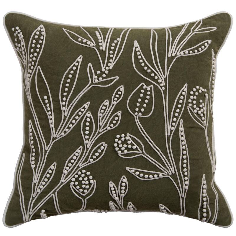 Rizzy Home Botanical Embroidered Throw Pillow - Down - Green/Natural
