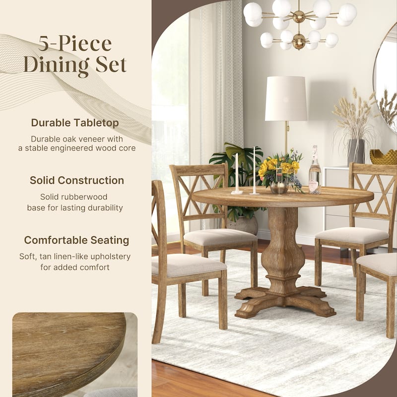 Roundhill Furniture Havre 5-Piece Pedestal Round Dining Set