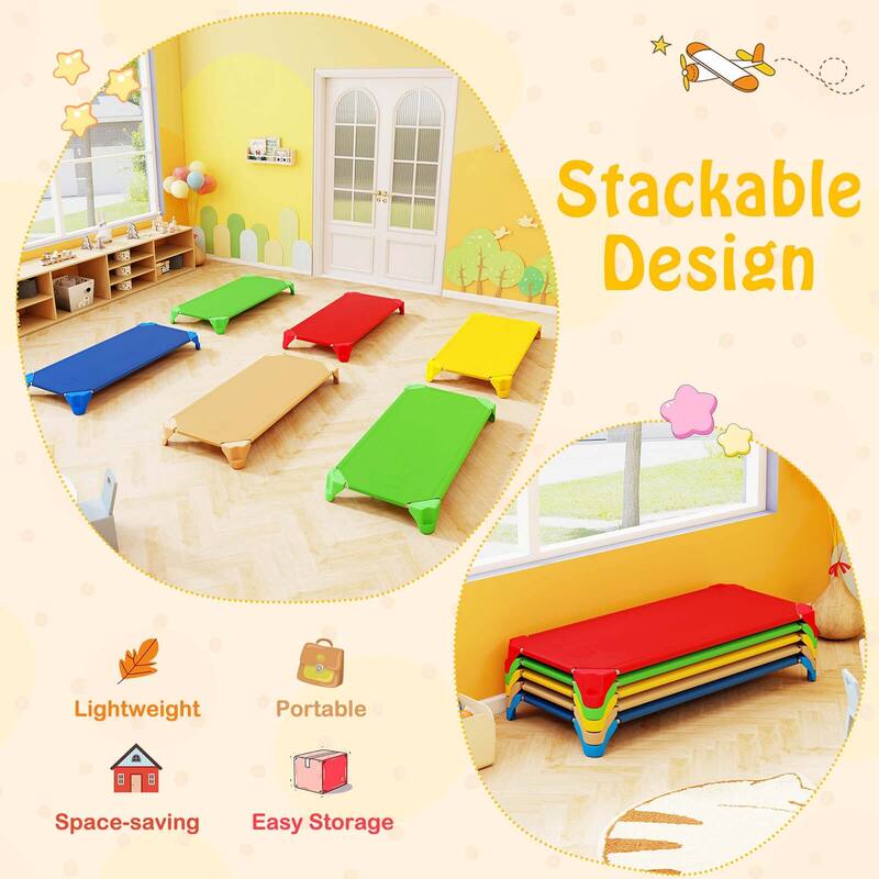 6PCS Stackable Daycare Cots for Kids Portable Nap Cots Easy Lift Bed